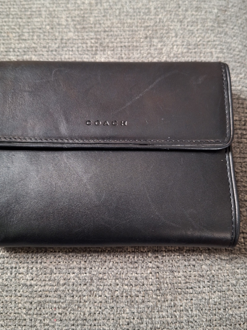 Coach Black Smooth Leather Trifold Wallet